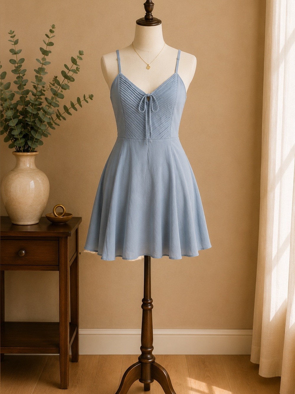 Abercrombie & Fitch Dusty Blue Lace-Up Fit & Flare Mini Dress Smocked Back XS